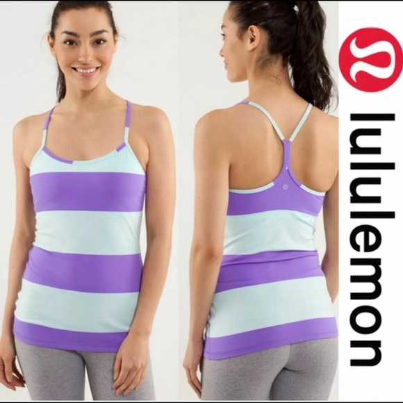lululemon athletica Tops - Lululemon Power Y Tank Luon Light Stripe Purple
